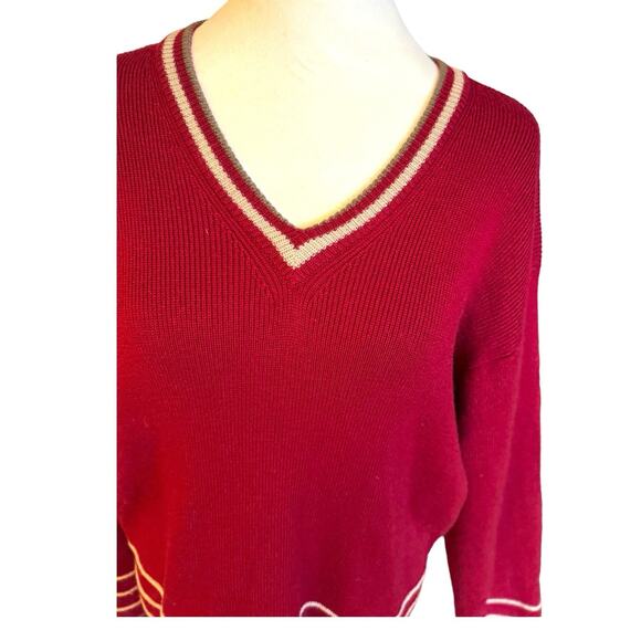 Vintage Armani Collezioni Red Striped Wool Sweater Size Large V Neck - Picture 4 of 9